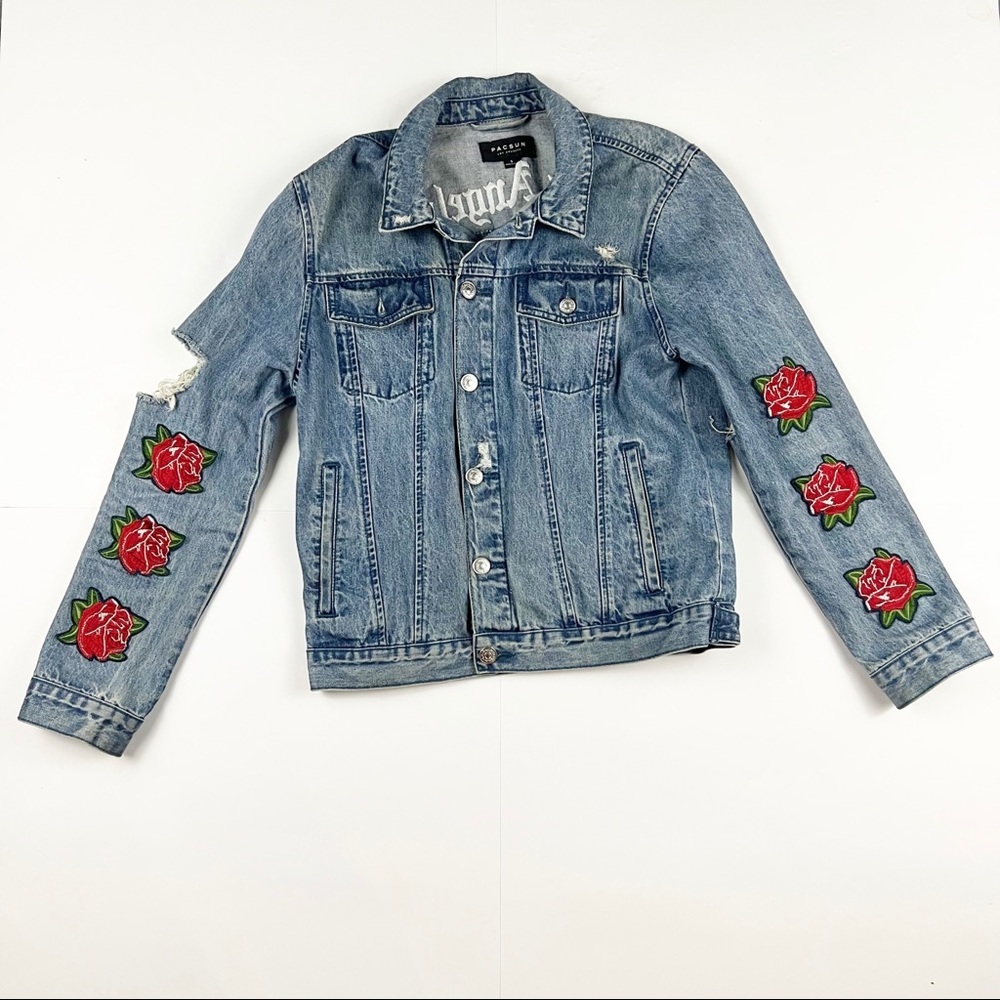 Pacsun Ripped Los Angeles‎ Rose Denim Jacket Size Small